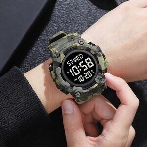 Men Sport Watch Countdown Stopwatch Waterproof LED Electronic Digital Camouflage